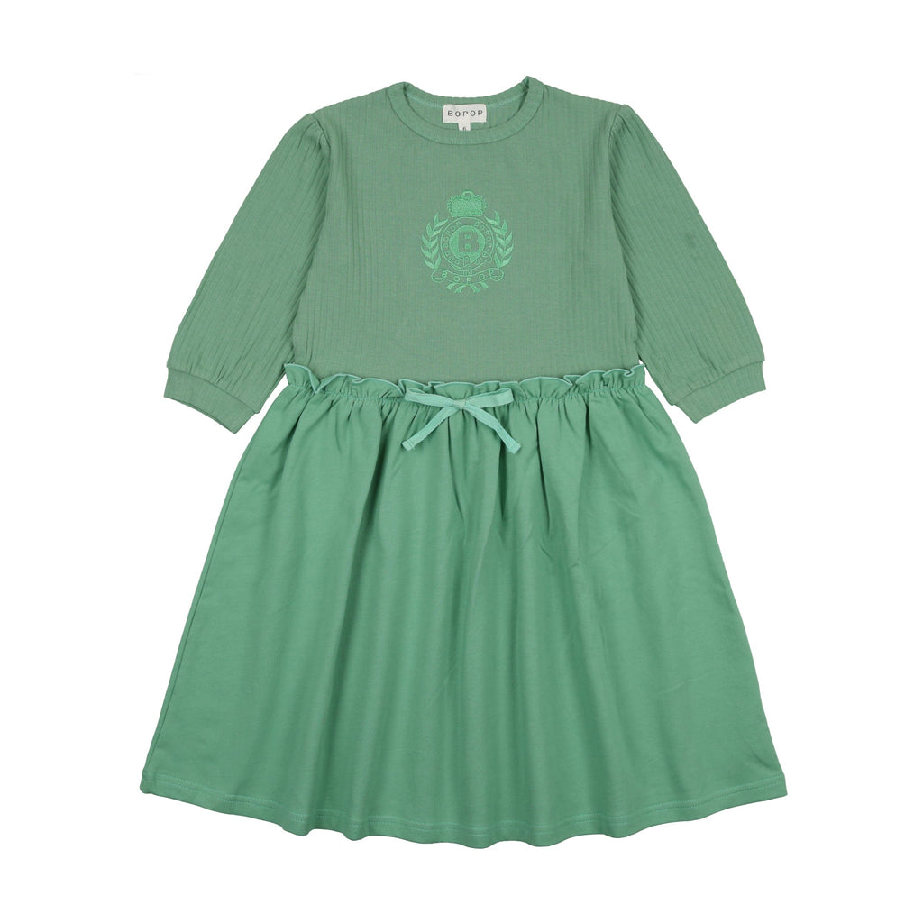 Bopop Dress Jellybeanzkids Bopop Emblem 3/4 Sleeve Dress- Sage