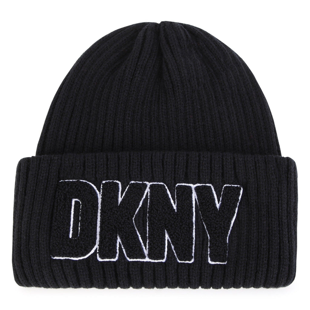 DKNY Accessories Jellybeanzkids DKNY Knitted Embroidery Patch Hat- Black/White
