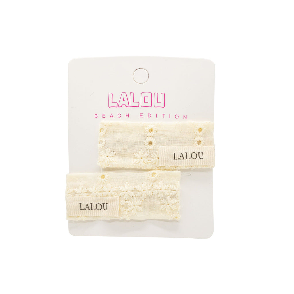 Lalou Accessories Jellybeanzkids Lalou Embroidered Floral ClipSet-Cream os