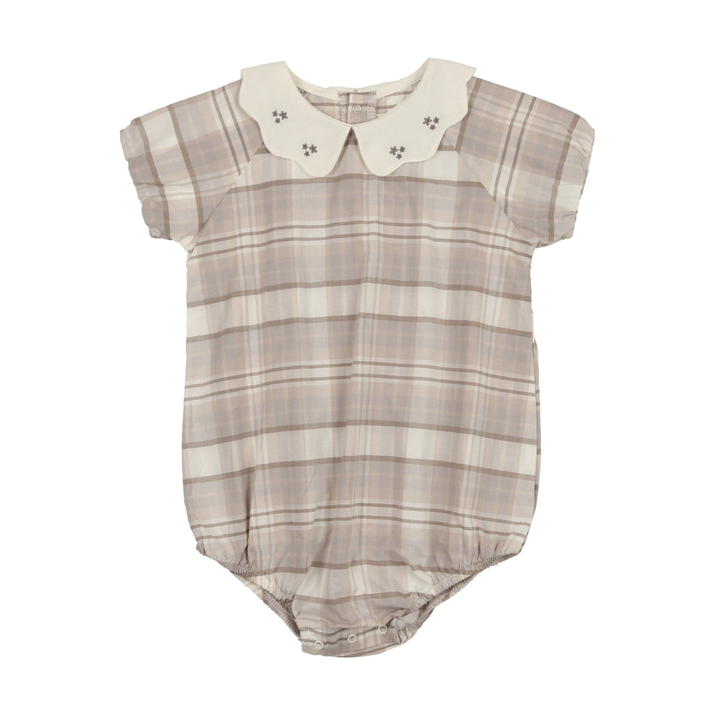 Analogie by Lil Legs Romper Jellybeanzkids Analogie Embroidered Collar  Romper-Tan Plaid