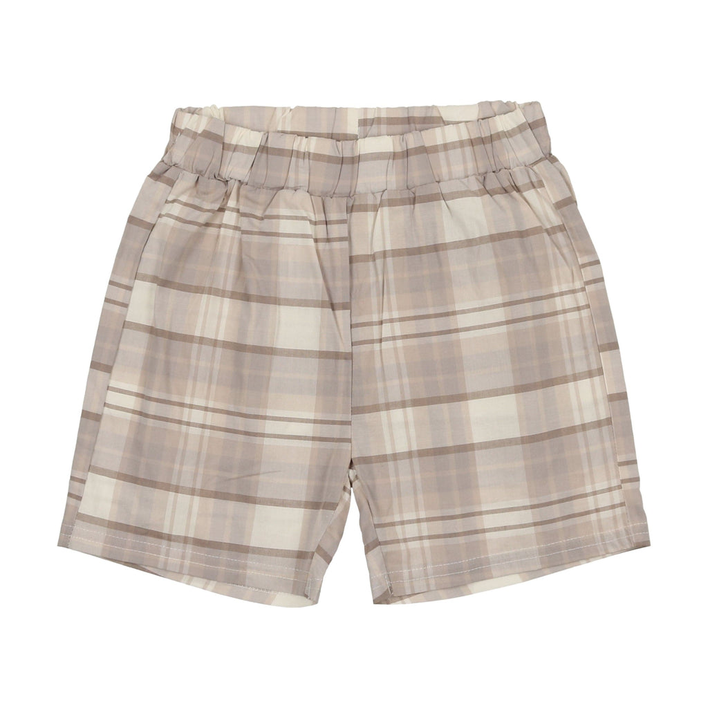 Analogie by Lil Legs shorts Jellybeanzkids Analogie Linen Pull On Shorts- Taupe Plaid