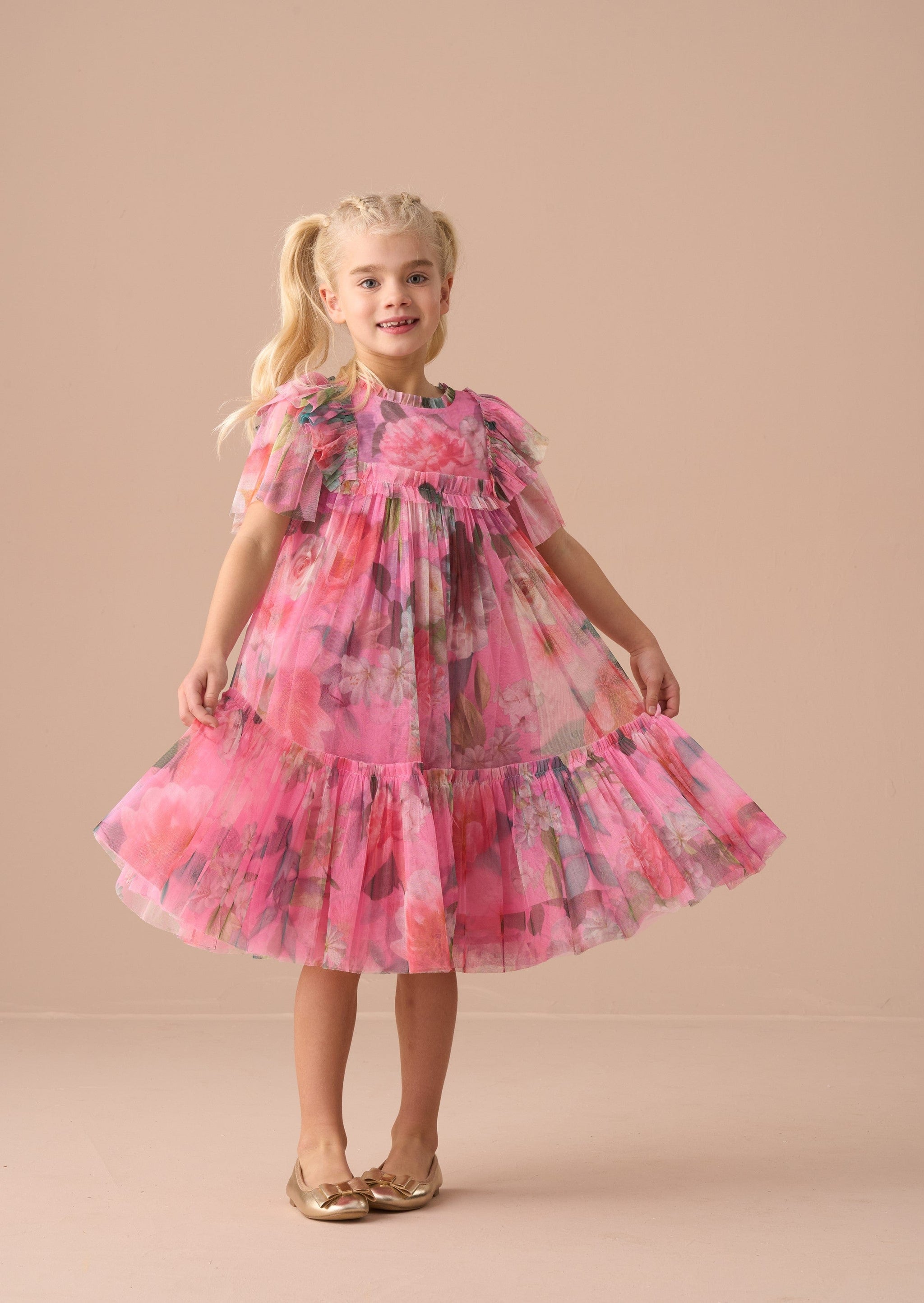 Angel & Rocket Rosa Pink Printed Tulle Dress JellyBeanz Kids Angel & Rocket Rosa Pink Printed Tulle Dress JellyBeanz Kids