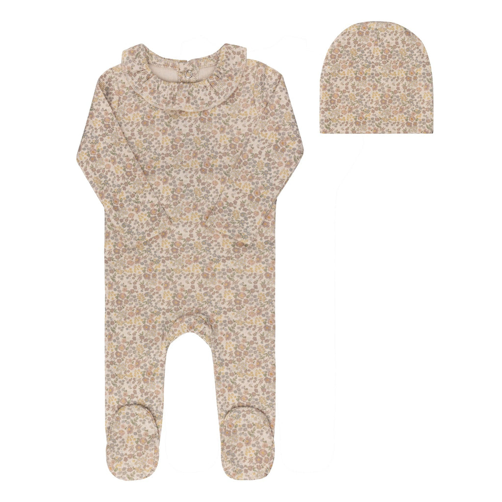 Aurora Footie Jellybeanzkids Aurora Cotton Liberty Print Footie With Beanie- Ivory Floral