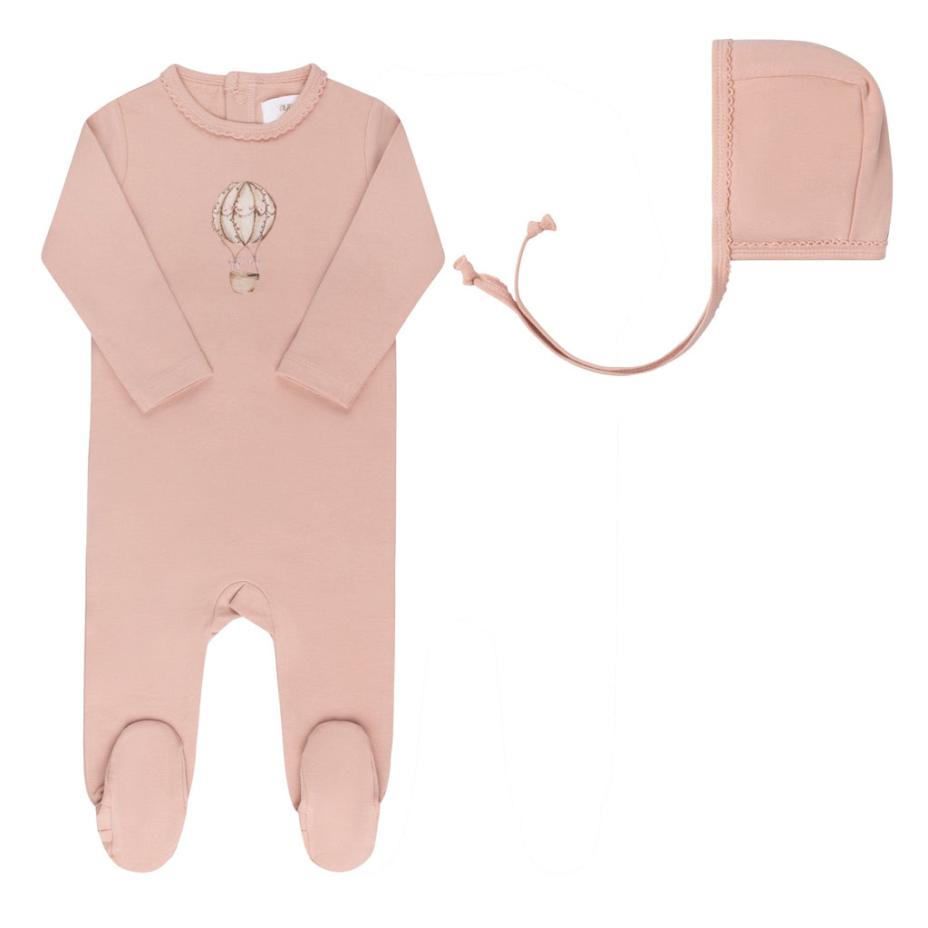Aurora Footie Jellybeanzkids Aurora French Terry Hot Air Balloon Footie with Bonnet -Pink