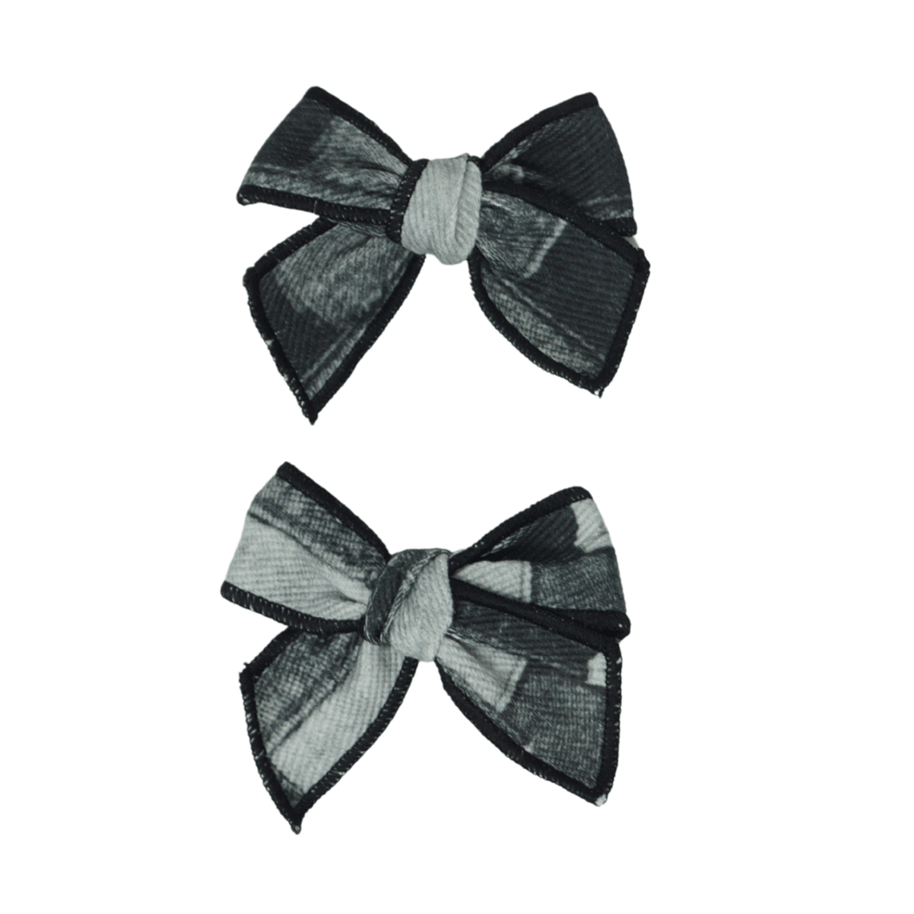 Bandeau Accessories Jellybeanzkids Bandeau Patchwork Denim Bow Clip Set- Black Denim One Size