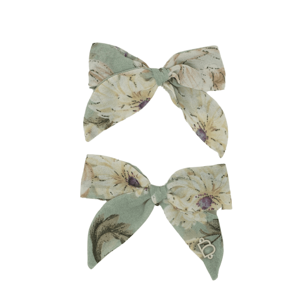 Bandeau Accessories Jellybeanzkids Bandeau Printed Floral Mimi Bow Clip Set-Large Mint Green One Size