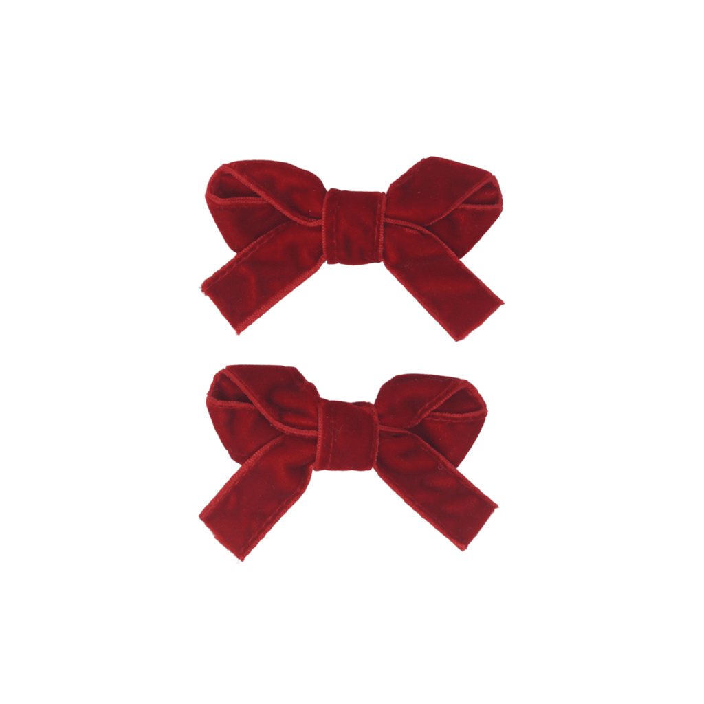 Bandeau Accessories Jellybeanzkids Bandeau Classic Velvet Mini Bow Clip Set - Red OS
