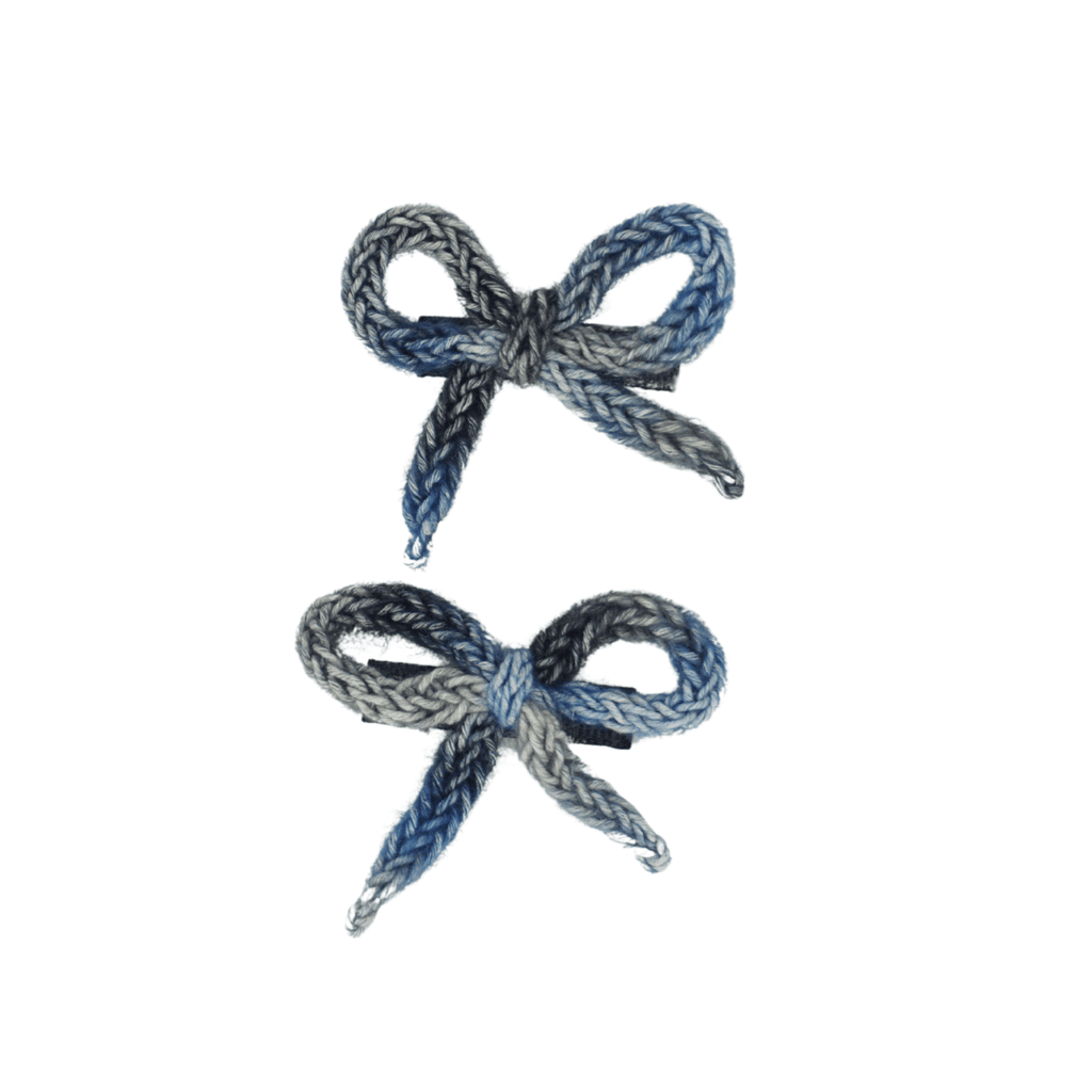 Bandeau Accessories Jellybeanzkids Bandeau Knitted Wintery Rope Mini Bow Clip Set - Blue Shades OS