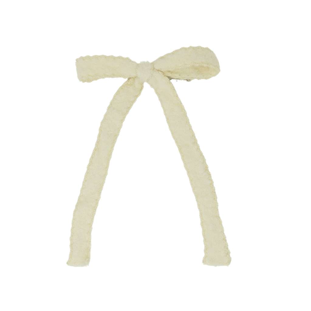 Bandeau Accessories Jellybeanzkids Bandeau Scalloped Mohair Large Bow Clip - Cream OS
