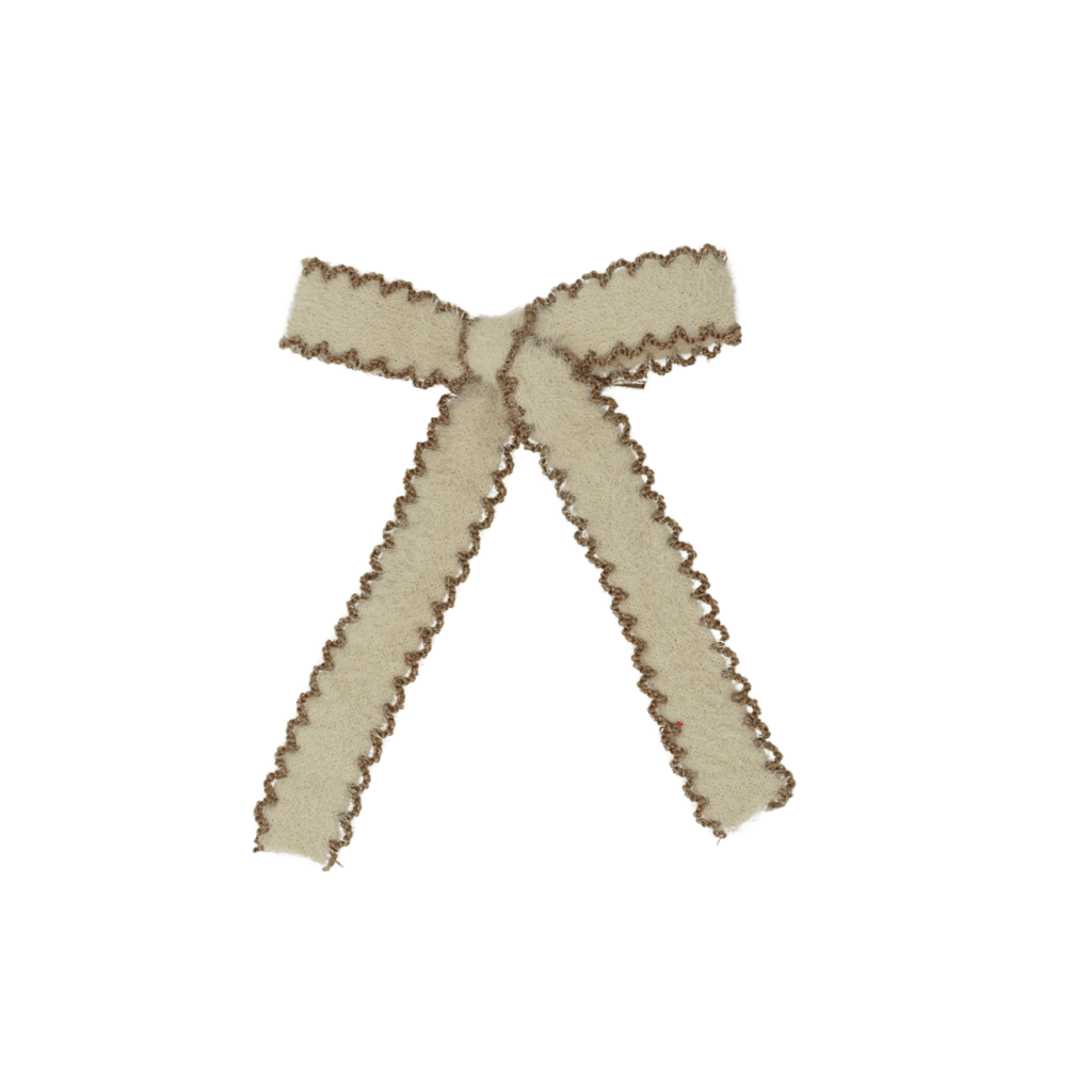 Bandeau Accessories Jellybeanzkids Bandeau Scalloped Mohair Medium Bow Clip - Oat/Beige OS