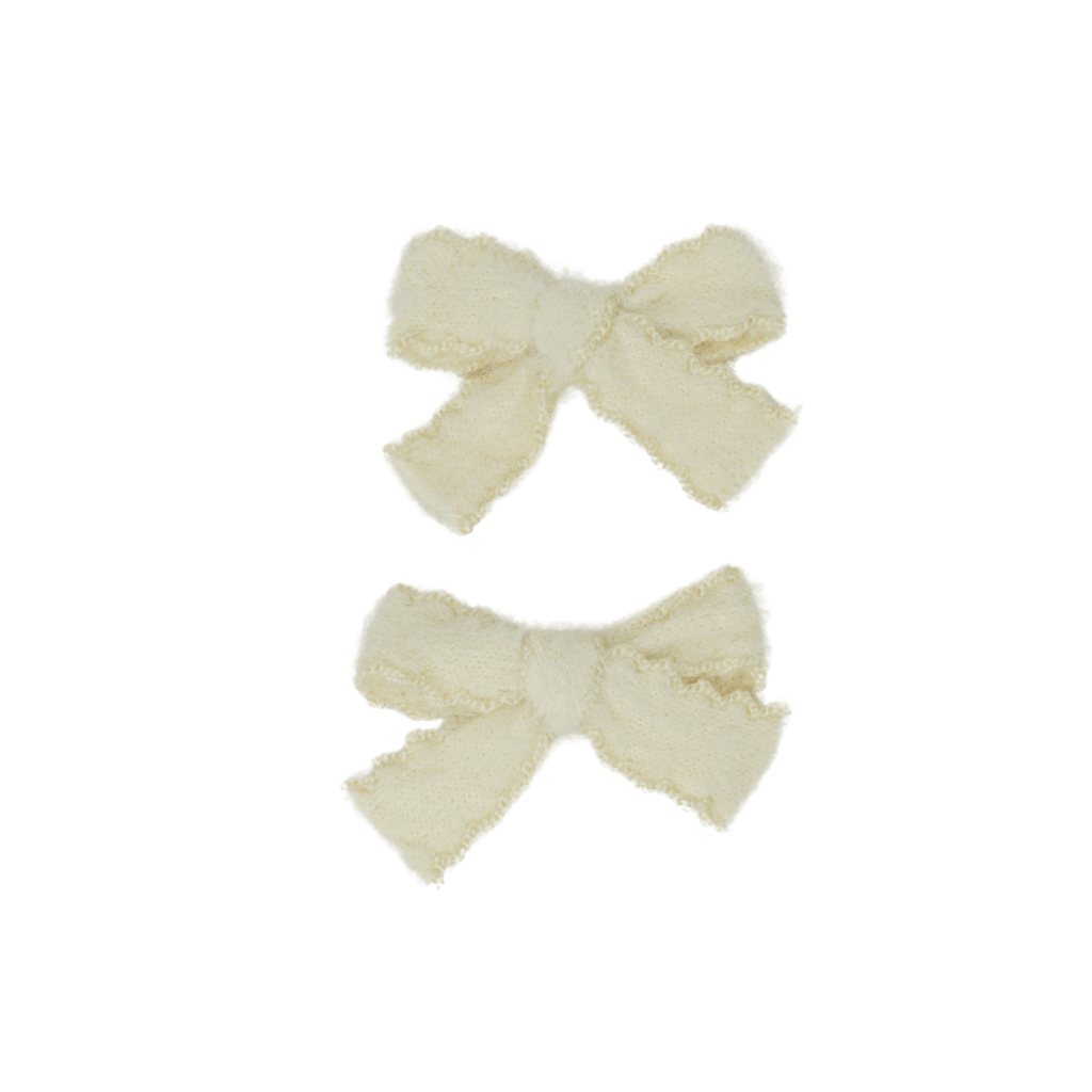 Bandeau Accessories Jellybeanzkids Bandeau Scalloped Mohair Mini Bow Clip Set - Cream OS