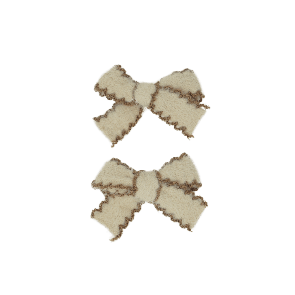 Bandeau Accessories Jellybeanzkids Bandeau Scalloped Mohair Mini Bow Clip Set - Oat/Beige OS