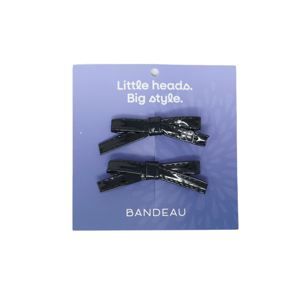 Bandeau Headband Jellybeanzkids Bandeau Patent Leather Mini Bow Clip Set- Black OS