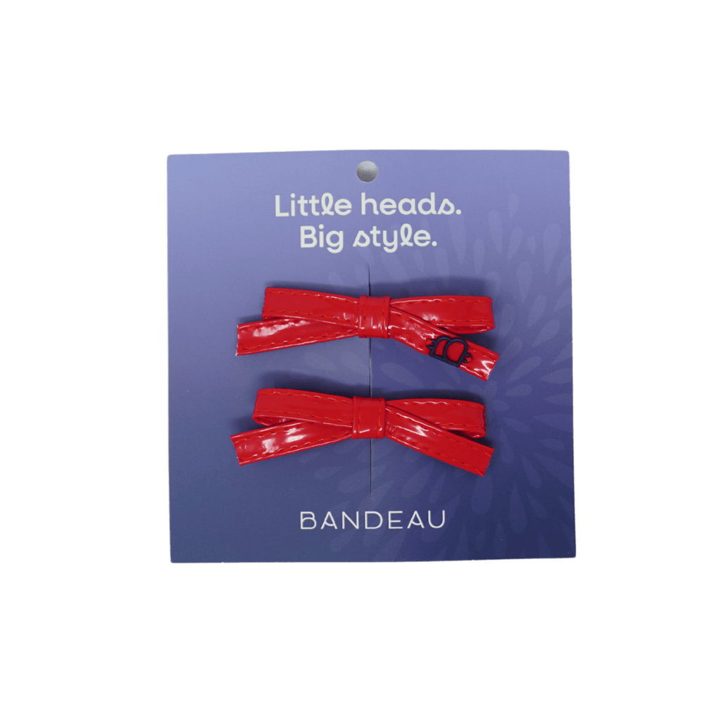 Bandeau Headband Jellybeanzkids Bandeau Patent Leather Mini Bow Clip Set- Red OS