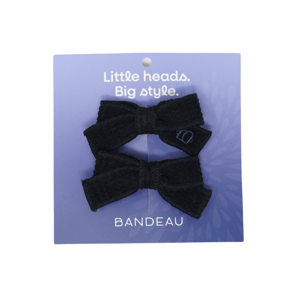 Bandeau Headband Jellybeanzkids Bandeau Quilted Corduroy Small Bow Clip Set- Black OS