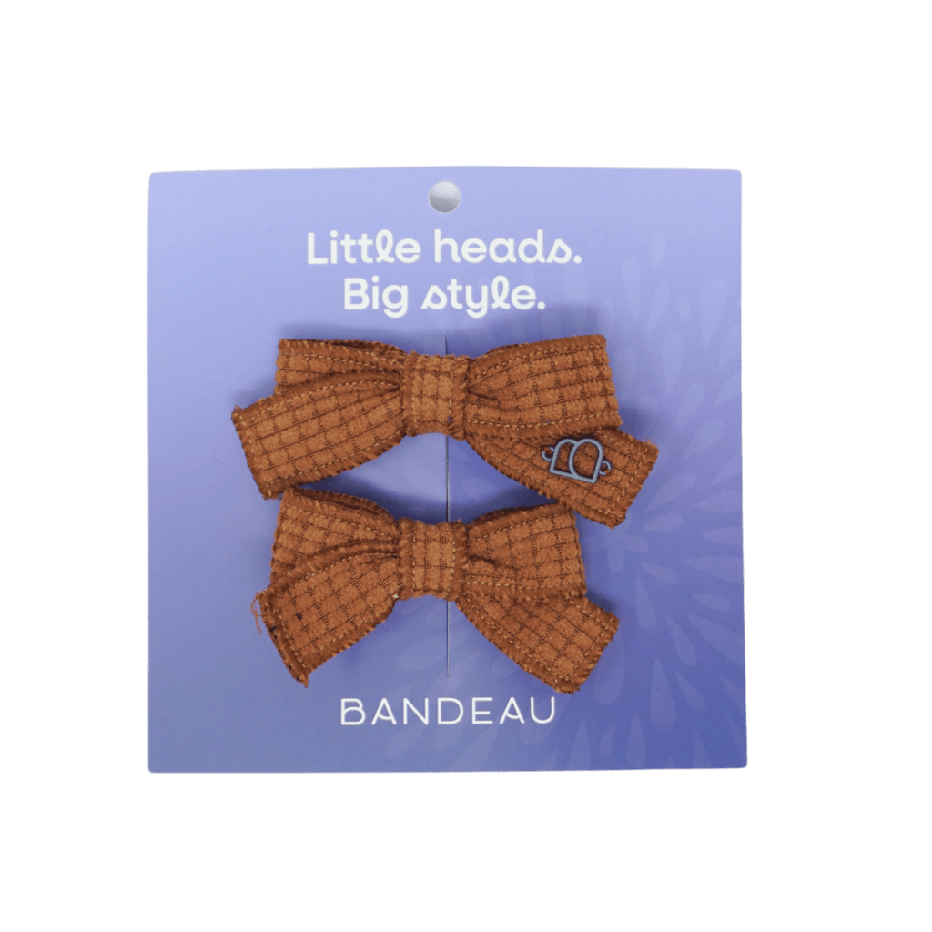 Bandeau Headband Jellybeanzkids Bandeau Quilted Corduroy Small Bow Clip Set- Caramel OS
