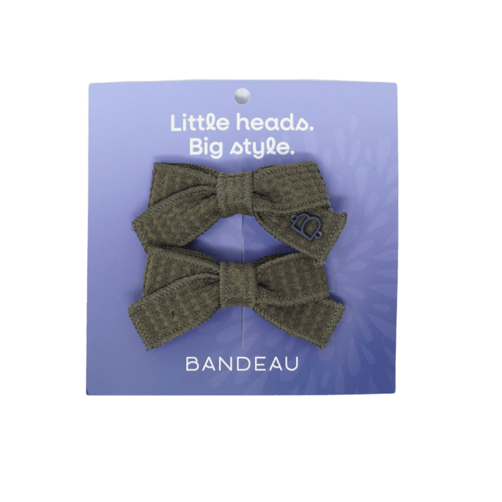 Bandeau Headband Jellybeanzkids Bandeau Quilted Corduroy Small Bow Clip Set- Green OS