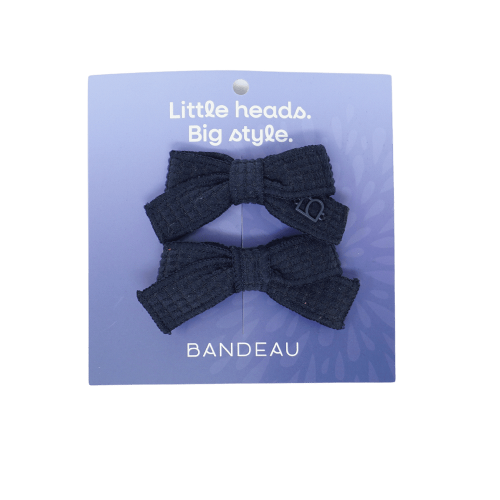 Bandeau Headband Jellybeanzkids Bandeau Quilted Corduroy Small Bow Clip Set- Navy OS