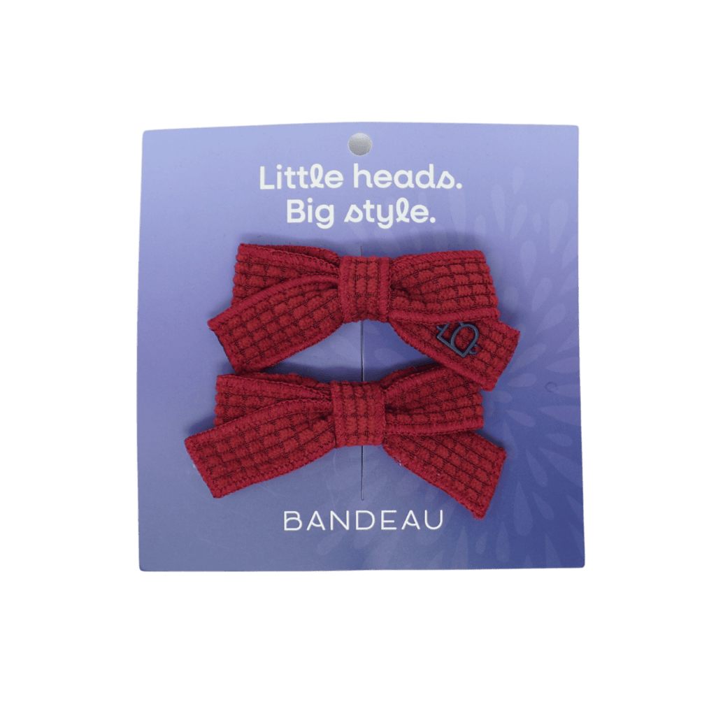 Bandeau Headband Jellybeanzkids Bandeau Quilted Corduroy Small Bow Clip Set- Red OS