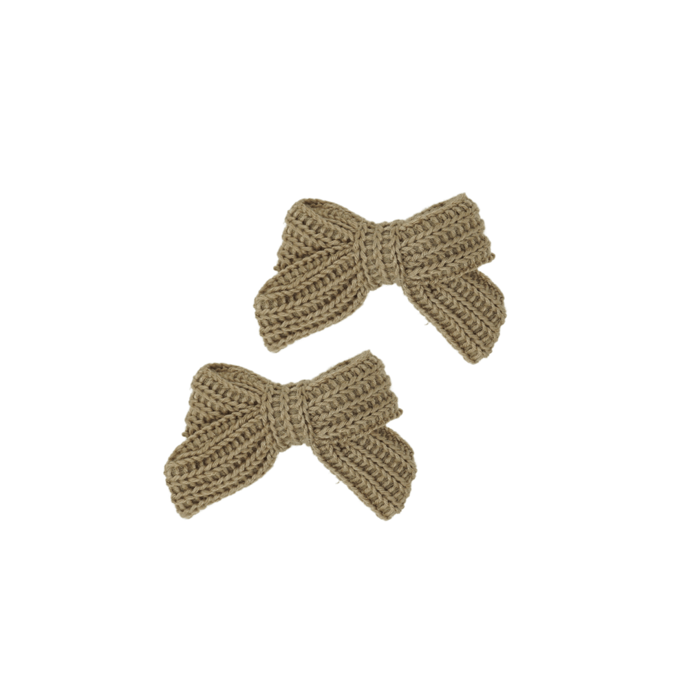 Bandeau Headband Jellybeanzkids Bandeau Soft Sweater Knits Mini Bow Clip Set- Taupe OS