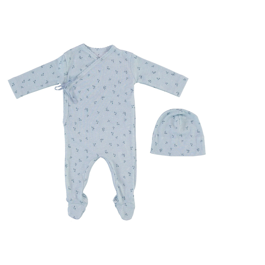 Bebe Organic Footie Jellybeanzkids Bebe Organic Lou Wrap Footie- Blue Leaf Whisper