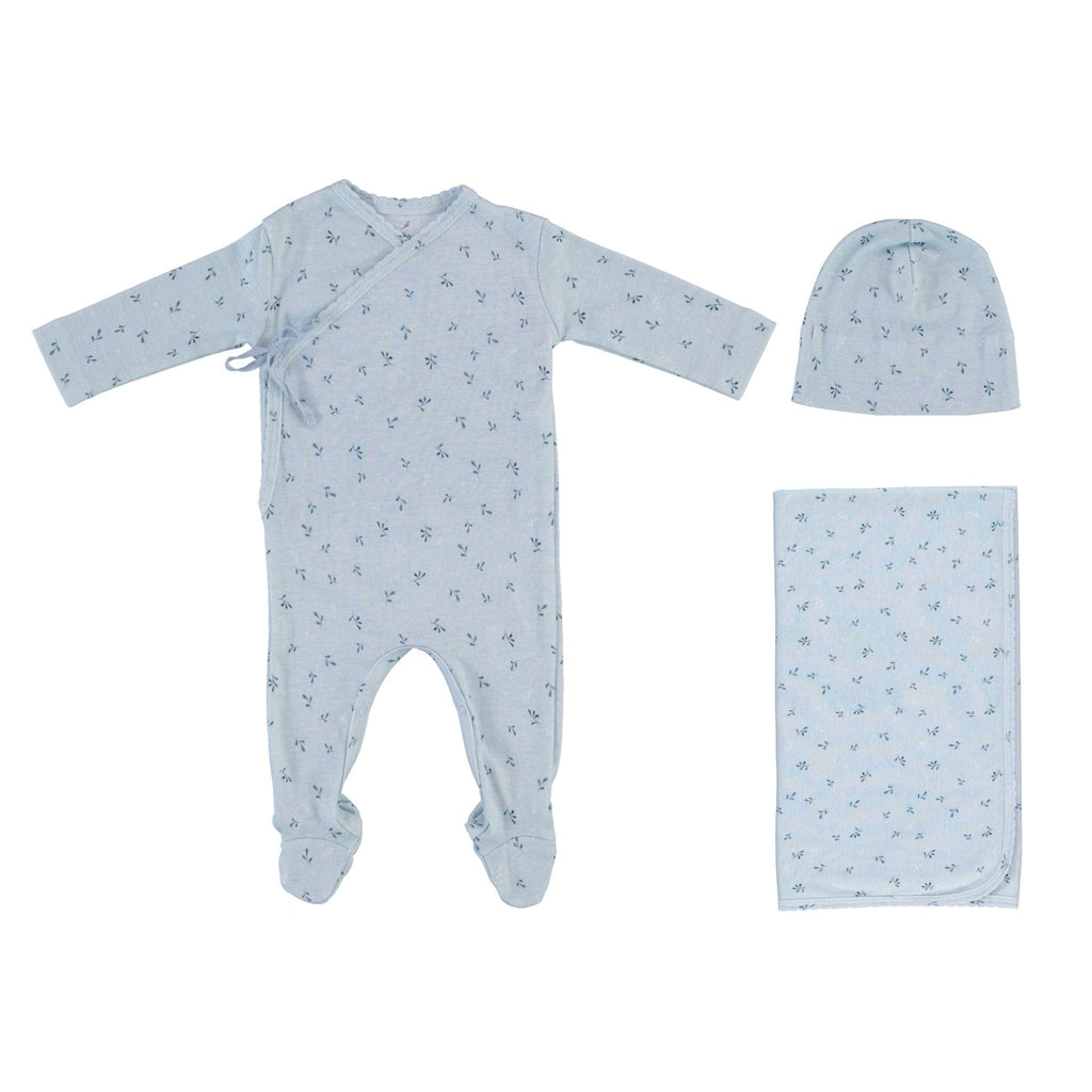 Bebe Organic Footie Jellybeanzkids Bebe Organic Lou Wrap Footie Set- Blue Leaf Whisper