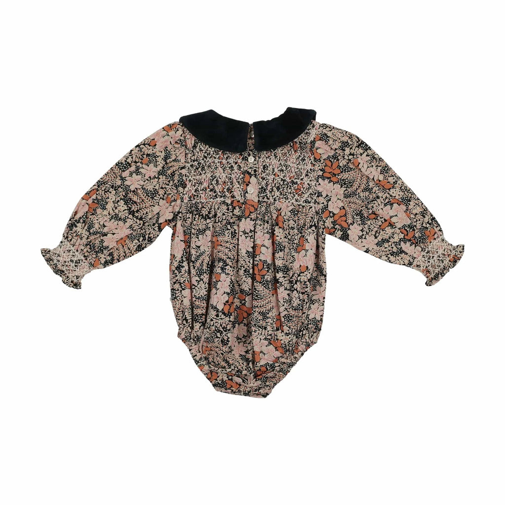 Bebe Organic Romper Jellybeanzkids Bebe Organic Elora Special Romper-Fall Blooms BLUE VELVET COLLAR