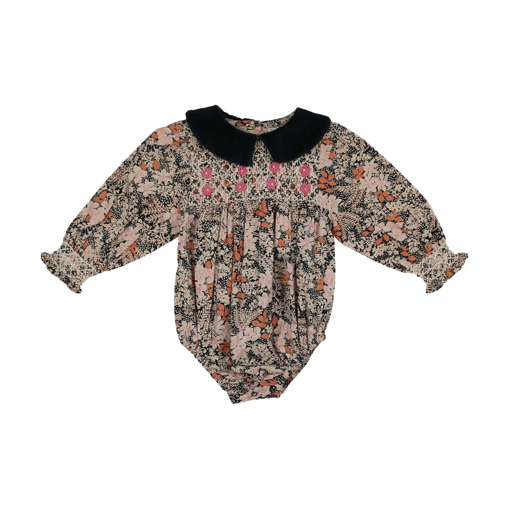 Bebe Organic Romper Jellybeanzkids Bebe Organic Elora Special Romper-Fall Blooms BLUE VELVET COLLAR