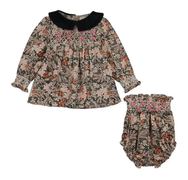 Bebe Organic set Jellybeanzkids Bebe Organic Elora Special Baby Set- Fall Blooms BLUE VELVET COLLAR
