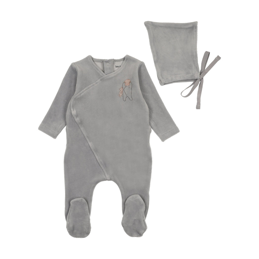 Bee&Dee Footie Jellybeanzkids Bee & Dee Baby Wrap Velour Footie and Pointy Bonnet -Blue Dawn