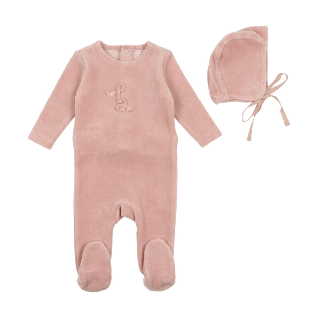 Bee&Dee Footie Jellybeanzkids Bee & Dee Classic Velour Footie With Bonnet-Rose Smoke