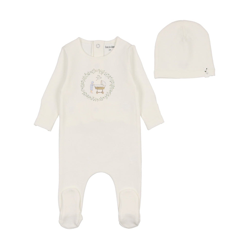 Bee&Dee Footie Jellybeanzkids Bee & Dee Gingham Cradle Footie/Beanie-Arctic White Boys