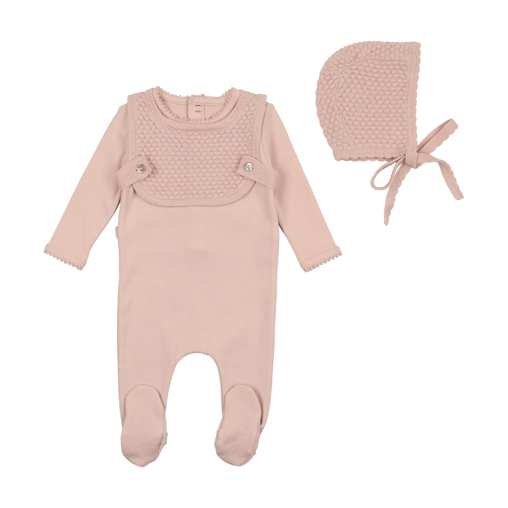 Bee&Dee Footie Jellybeanzkids Bee & Dee Knit Overlay Cotton Footie With Bonnet- Nude Pink