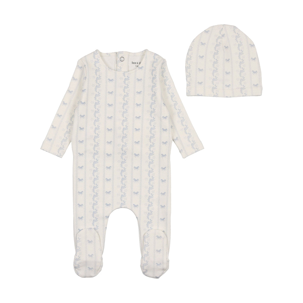 Bee&Dee Footie Jellybeanzkids Bee & Dee Linear Nostalgia Footie/Beanie-Chalk White Boys