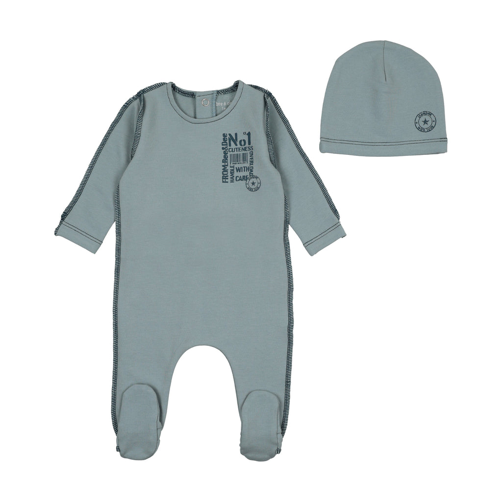 Bee&Dee Footie Jellybeanzkids Bee & Dee Little Imprint Footie with Beanie- Antique Blue