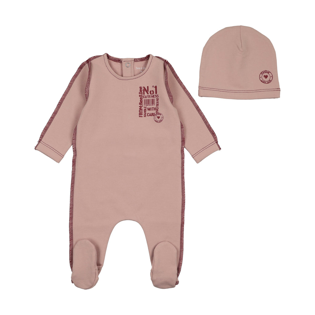Bee&Dee Footie Jellybeanzkids Bee & Dee Little Imprint Footie with Beanie-Tea Rose