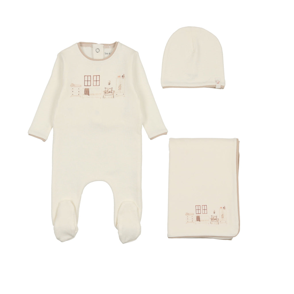 Bee&Dee Footie Jellybeanzkids Bee & Dee Little Nursery Footie/Beanie Layette Set-Taupe