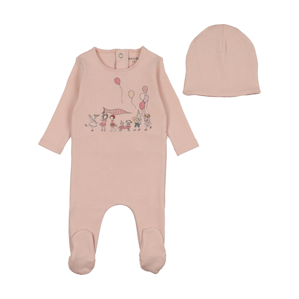 Bee&Dee Footie Jellybeanzkids Bee & Dee Little Tot Parade Footie and Beanie -Coral Pink