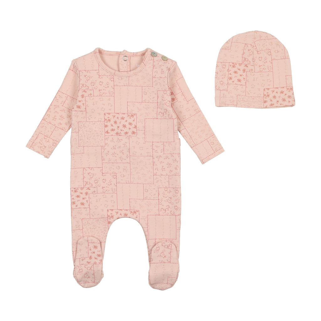 Bee&Dee Footie Jellybeanzkids Bee & Dee Multi Floral Design Collection Footie With Beanie- Pink Base