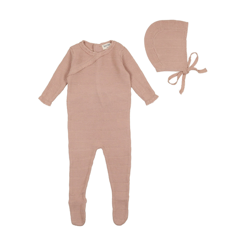 Bee&Dee Footie Jellybeanzkids Bee & Dee Pointelle Knit Collection Footie With Bonnet- Darling Pink