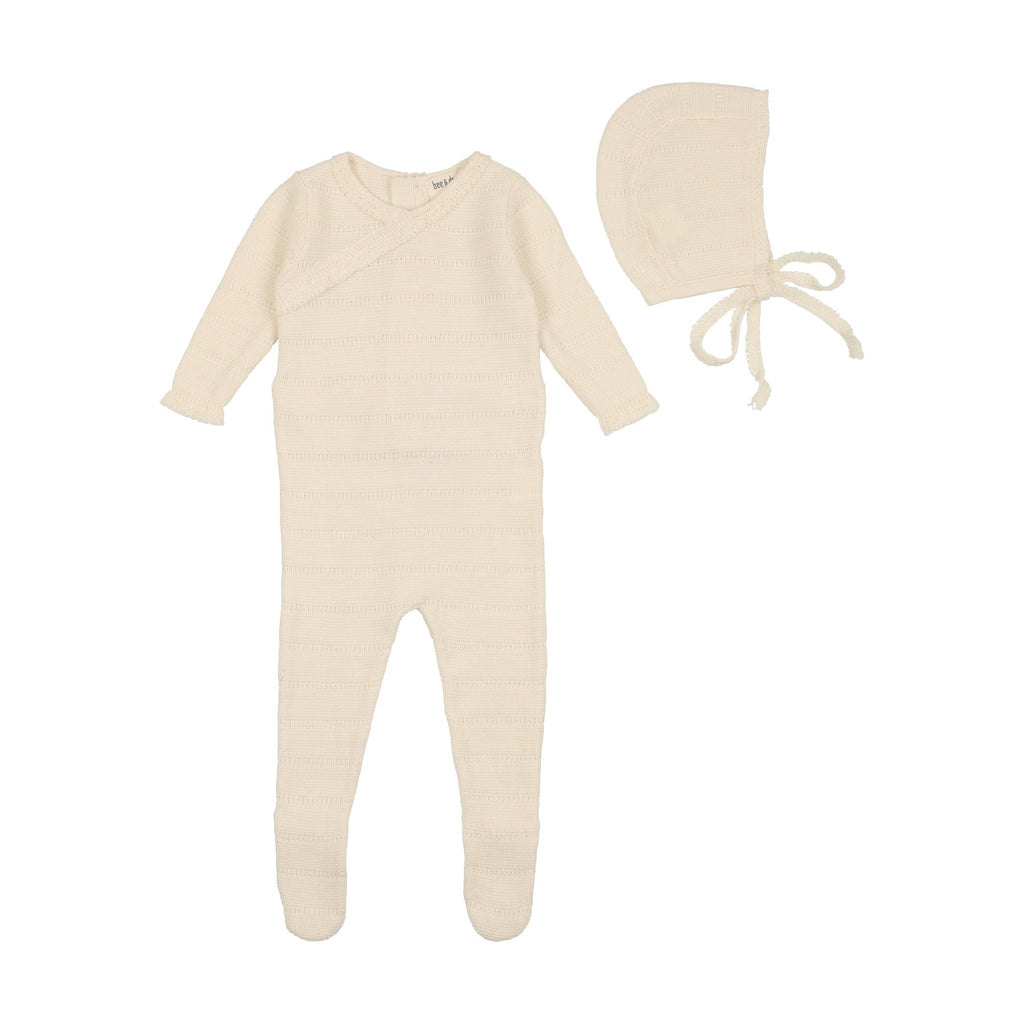 Bee&Dee Footie Jellybeanzkids Bee & Dee Pointelle Knit Collection Footie With Bonnet- Snow White