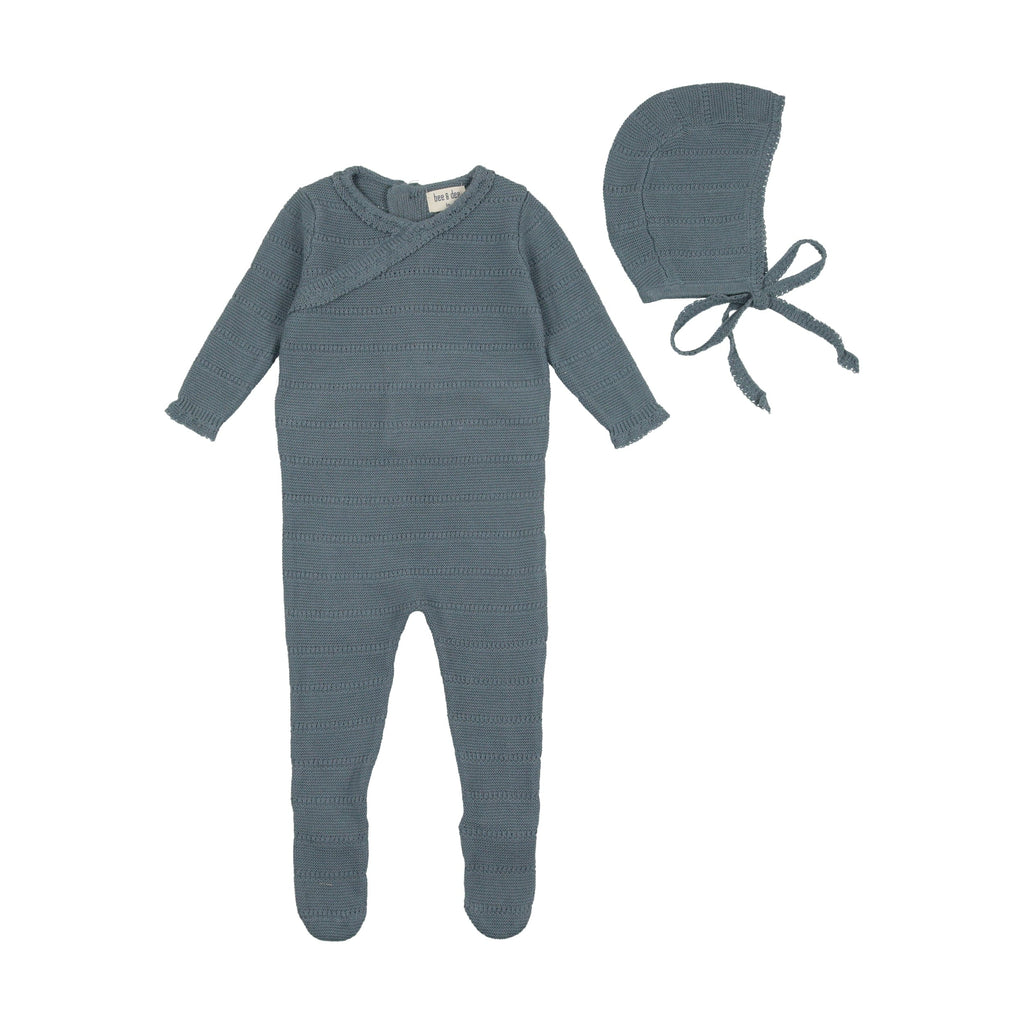 Bee&Dee Footie Jellybeanzkids Bee & Dee Pointelle Knit Collection Footie With Bonnet- Storm Blue