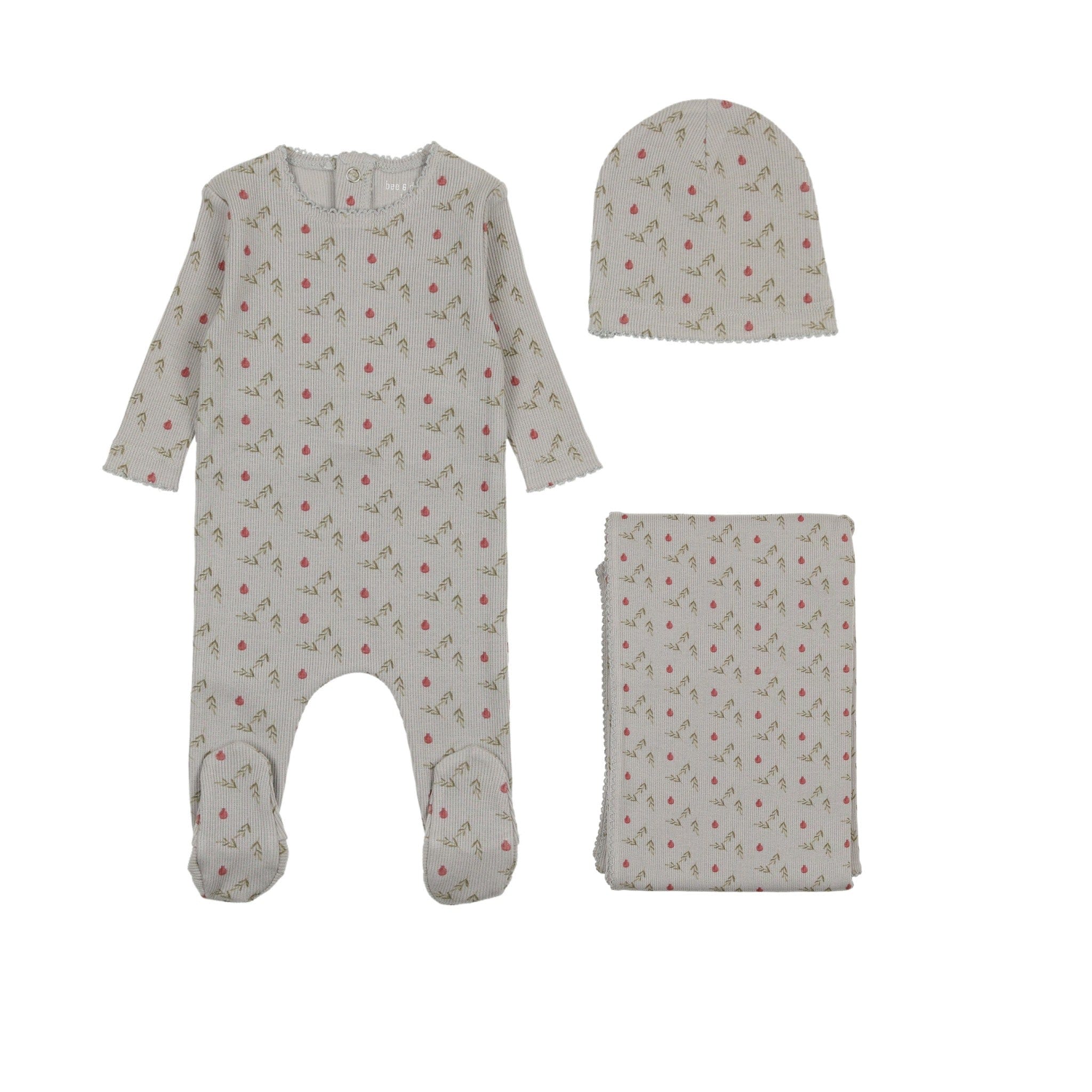 Bee & Dee Rib Pomegranate Footie with Beanie - Blue Smoke