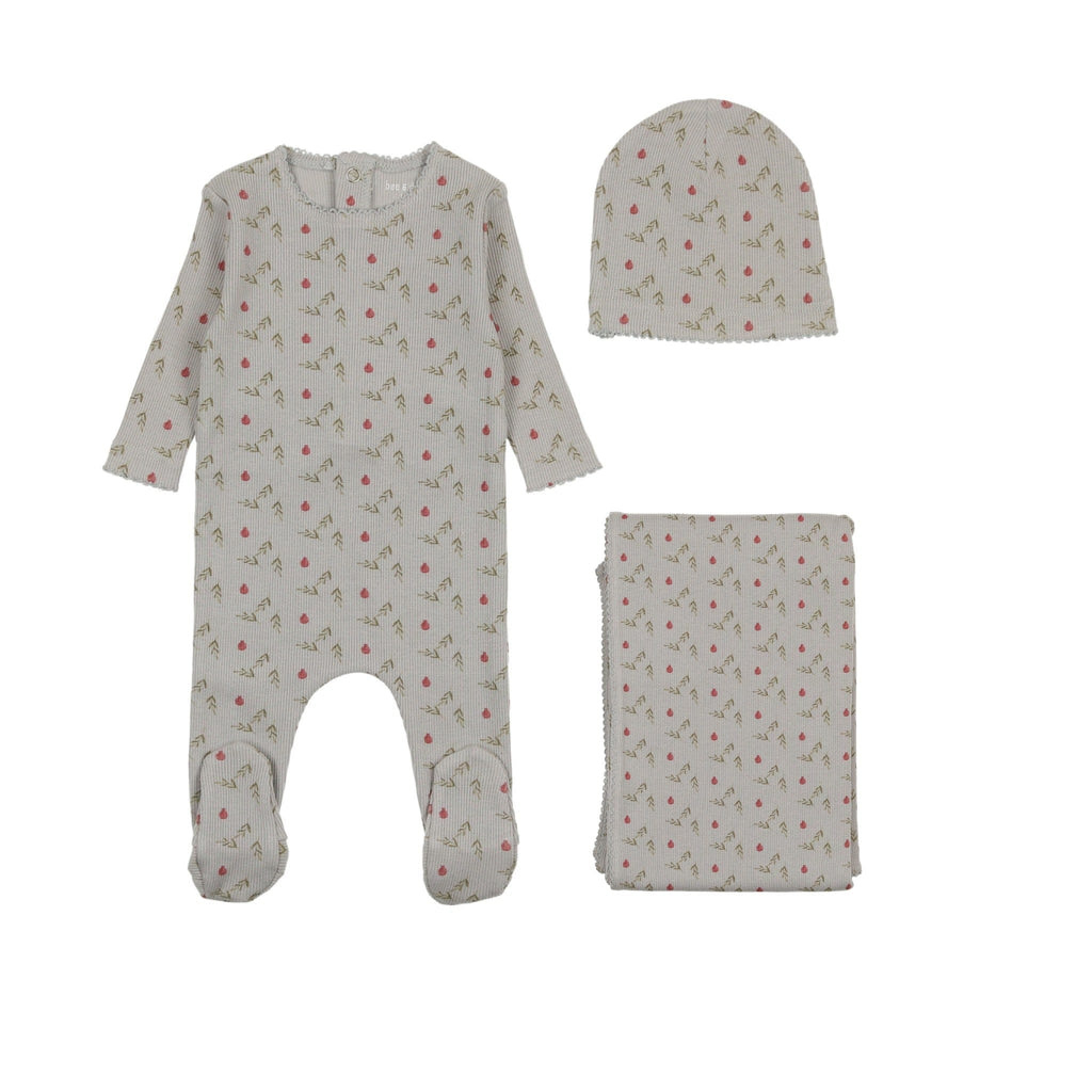 Bee&Dee Footie Jellybeanzkids Bee & Dee Pomegranate Rib Footie/Beanie Layette Set-Blue Smoke