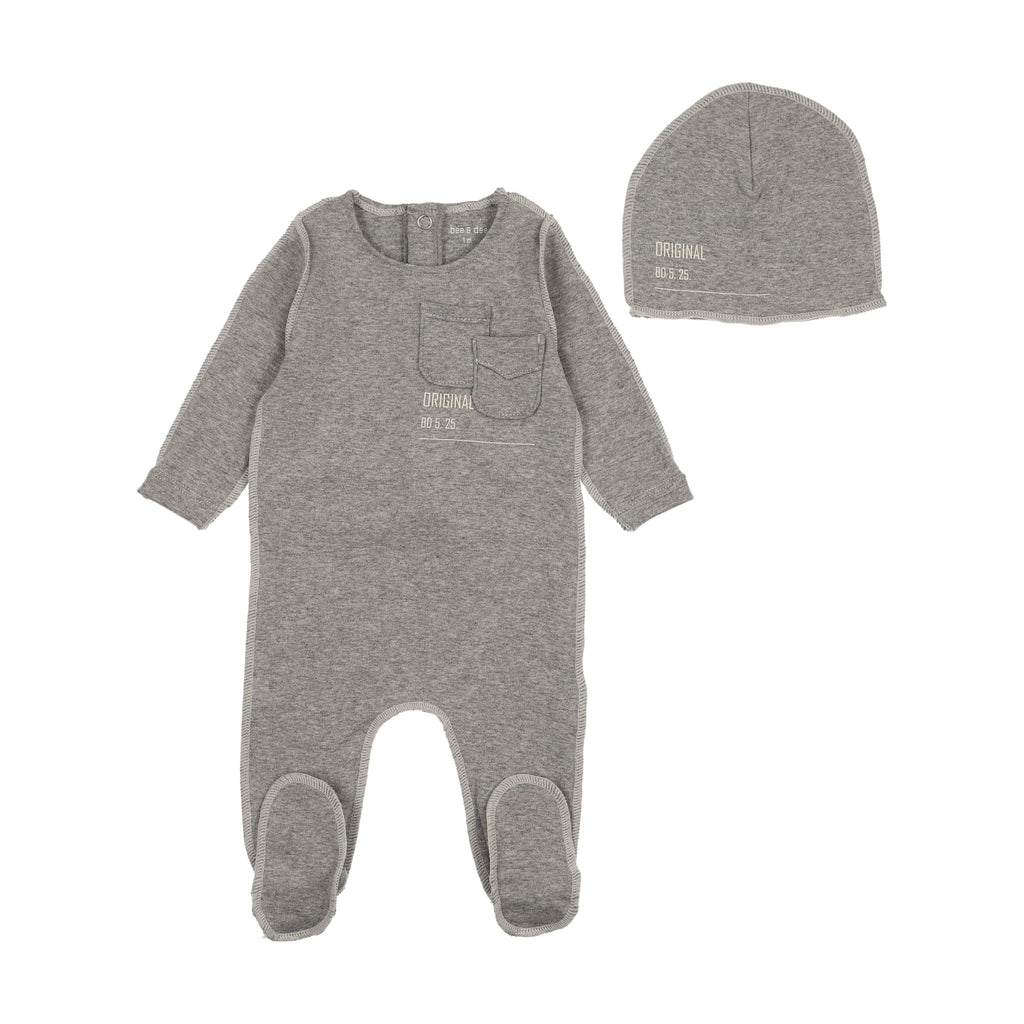 Bee&Dee Footie Jellybeanzkids Bee & Dee Raw Sewing Pattern Footie with Beanie- French Grey