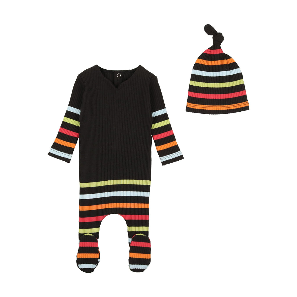 Bee&Dee Footie Jellybeanzkids Bee & Dee Stripe Collection Footie With Beanie- Black Multi