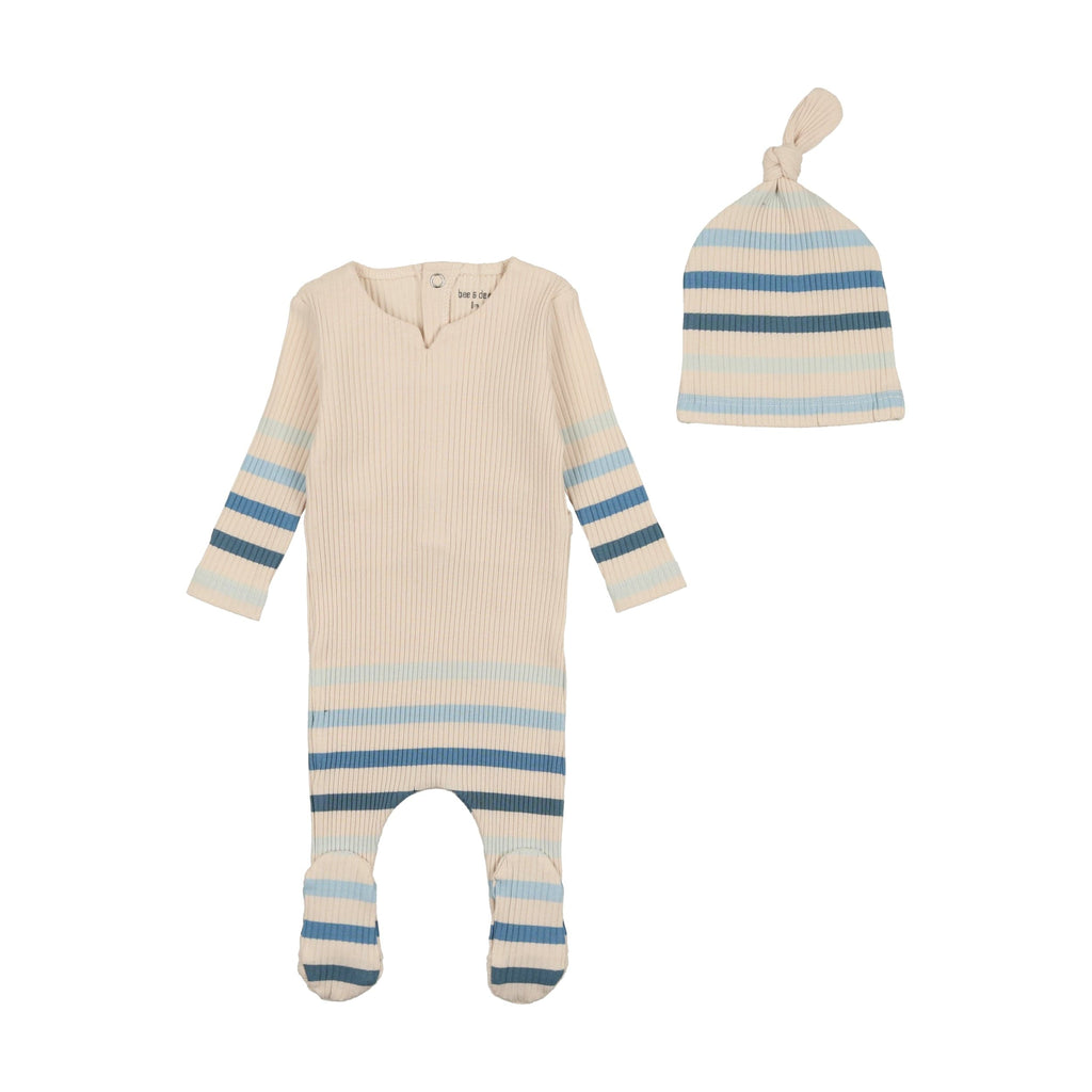 Bee&Dee Footie Jellybeanzkids Bee & Dee Stripe Collection Footie With Beanie- Boy Birch