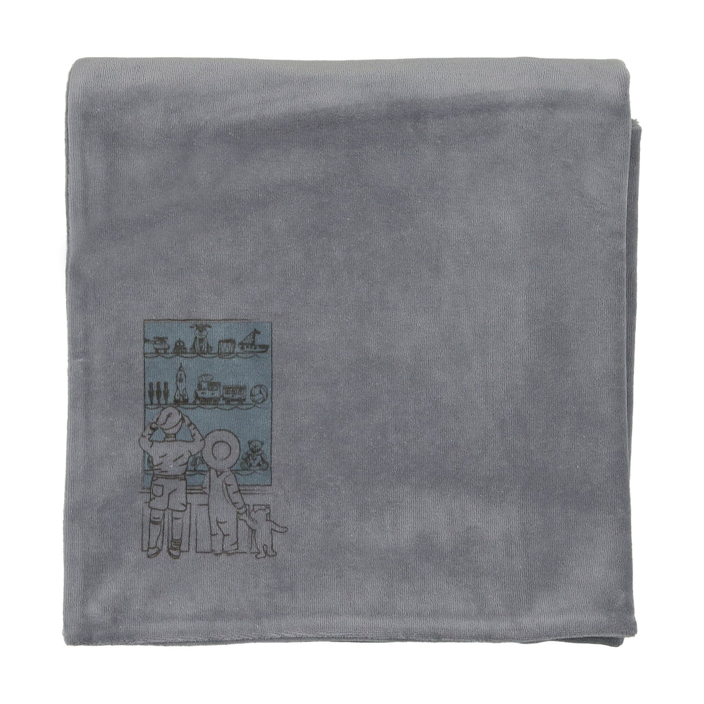 Bee&Dee Footie Jellybeanzkids Bee & Dee Velour Window Footie/Bonnet Layette  Set-Storm Blue