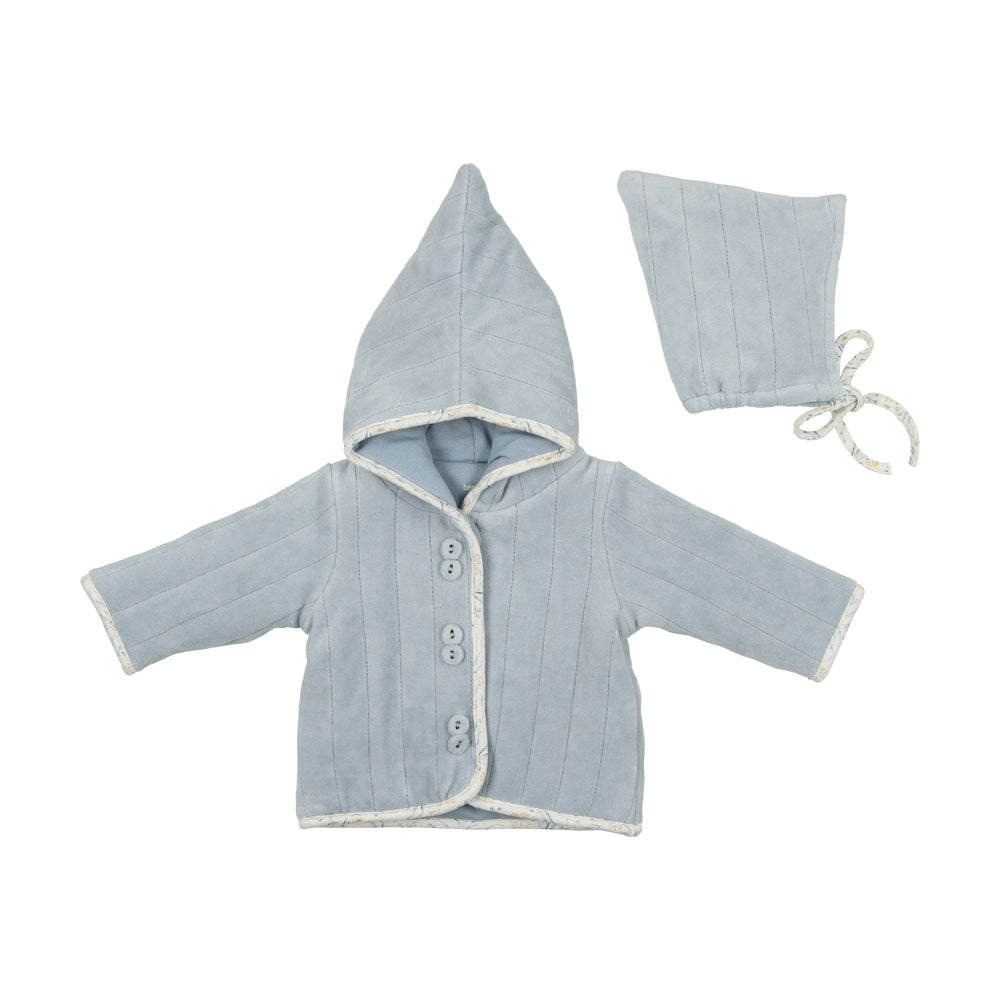 Bee&Dee jacket Jellybeanzkids Bee & Dee Quilted Print Velour Jacket With Hat- Dusty Blue