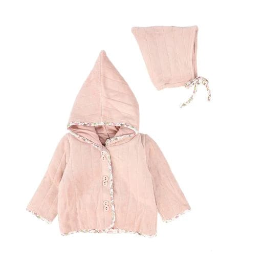 Bee&Dee jacket Jellybeanzkids Bee & Dee Quilted Print Velour Jacket With Hat- Dusty Pink
